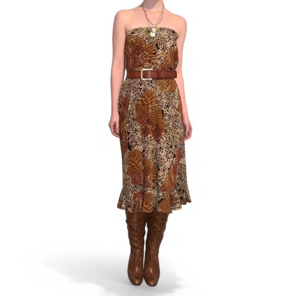 Earthy tones vintage floral flowy maxi skirt with elastic waist